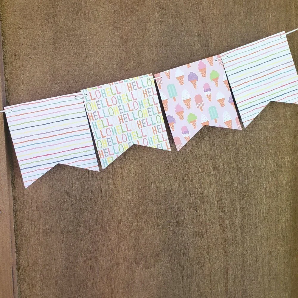 Pastel Ice Cream Party Decorations Set with Banners & Confetti